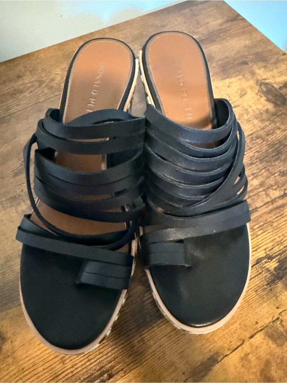 Donald J. Pliner Black Multi-Strap Wedge Sandals, Size 8.5